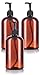 JUVITUS 16 oz Amber Boston Round PET Plastic Bottles with Black Lotion Pump (3 pack)