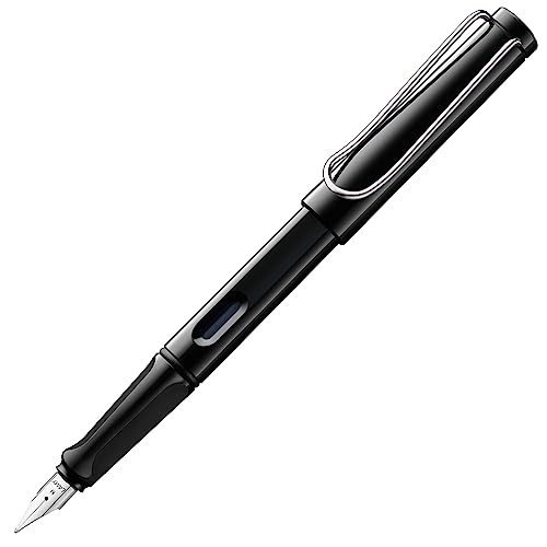 LAMY（ラミー）safari シャイニーブラック 万年筆 黒 - 人間工学に基づいたグリップと磨き上げられたスチール製のペン先 サイズ F - 筆記やカリグラフィーに最適 - LAMY T 10 ブルー インクカートリッジ 付き - 右利き用