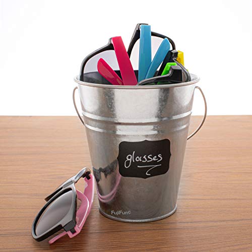 FujiFun 12pc Galvanized Metal Buckets Handle 5in x 5in 16pc Chalkboard