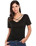 Halife Women's Cross Front Deep V/Round Back V Both Sides Wear Casual Teen Girls Tees T Shirts