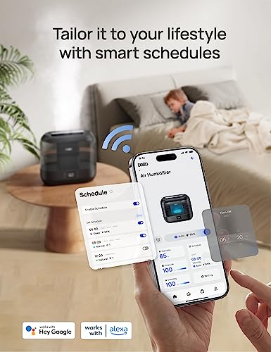DREO Smart Humidifier for Bedroom Baby, 4L Cool Mist Humidifiers for Home, 28dB Quiet Humidifier, LED Display, Humidity Sensor, Oil Diffuser, 36H Runtime, Nightlight, Top Fill, Touch/APP/Voice Control