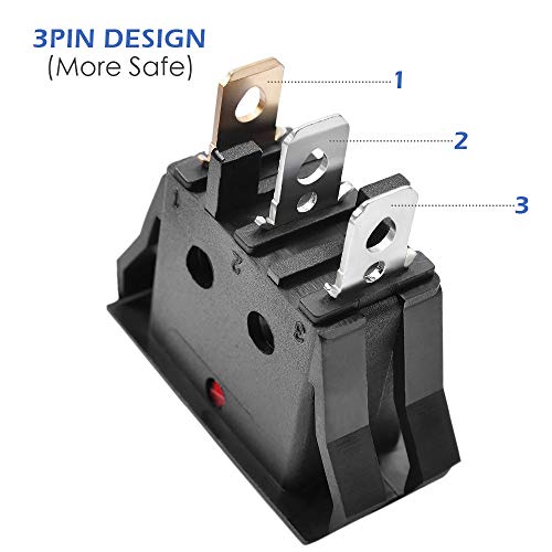 AutoEC On Off Rocker Switch, 10Pcs AC 15A/250V 20A/125V 3 Pin Mini SPST Toggle Switch, Use for Car Auto Boat Household Appliances
