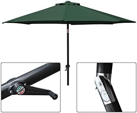 8' Ft Forest Green Aluminum Outdoor Table Patio Umbrella Market Yard Beach Crank Tilt + PA Coating Fabric + PA Coating Fabric (Forest Green, 8 Ft)