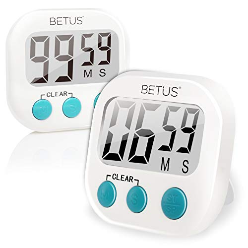 Betus 2 Pack Digital Kitchen Timer - Big Digits, Simple Operation and Loud Alarm - Magnetic Backing or Table Stand - Stopwatch Count Up and Down for Cooking Baking Sports Games Office - Thumbnail 7