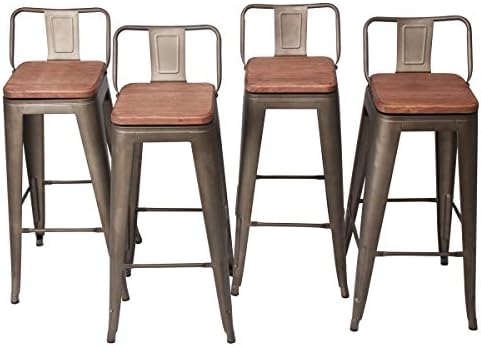 HAOBO Home Modern Metal Bar Stools Counter Height Barstools [Set of 4] Industrial Dining Chair (30", Swivel Rusty)
