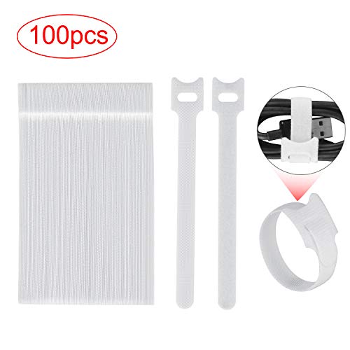 100pcs Reusable Fastening Cable Ties 6 Inch Adjustable Cord Ties Adjustable Fastener Cable Strap Hook and Loop Cord Ties, White HG467