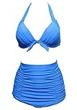 DD&MM Vintage Ruched Vintage High Waisted Bikini Swimsuits Swimwear