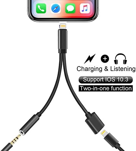 2- in- 1 Phone Adapter Charger Compatible with 10.3 or Later Headphone Jack Adapter Charger for Phone 8/8 Plus 7/7 Plus/X (Black) by KPAO