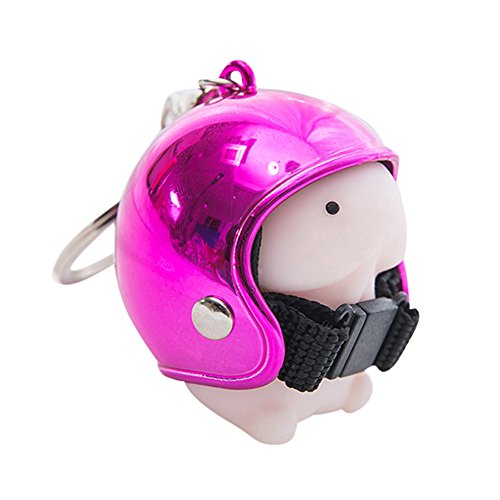 Cartoon Helmet Keychain - Helmet Cartoon Cap Motorcycle Keychain Squeezing Stress Reliever Prank Toy, Cute Doll Keychain for Car Keyring, Charm Gift (Pink)
