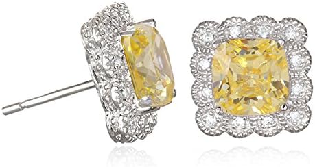 Rhodium Plate Silver Canary Cz Stud Earring With Milgrain Gallery
