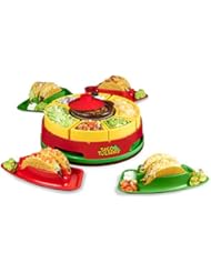 Nostalgia Taco Tuesday Heated Lazy Susan Topping Bar Perfect for Burritos, Nachos, Fajitas, 20-Oz. Warming Pot, Includes 4 Tortilla Holders, Red