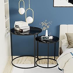 Black Marble Nesting Coffee Table for Small Place