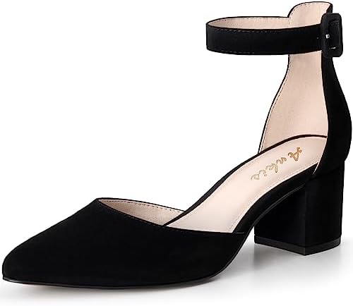 Ankis Black Heels for Women Open Toe Ankle Strap Chunky Heel