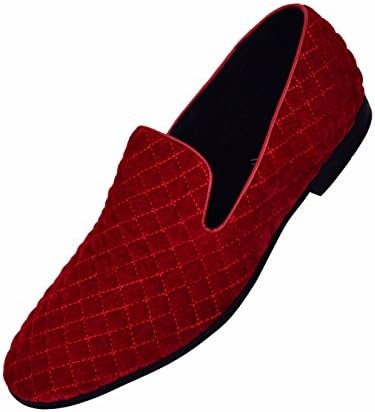 Amali Mens Classic Red Quilted Velvet Chinese Slipper Style Slip On Dress Shoe : Style Ernest-005