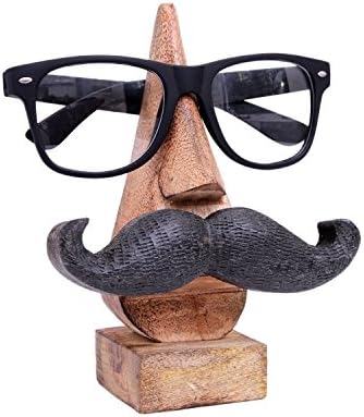 Indiacraftsoul Classic Hand Carved Rosewood Nose-Shaped Eyeglass Spectacle Holder with Black Moustache