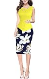BAIMIL Womens Sleeveless Floral Stitching OL Commuter Pencil Business Dress