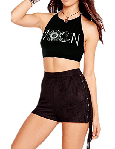 Haola Women's Summer Moon Graphic Printed Crop Tops Sexy Boho Bra Vest Tanks Camis Black M