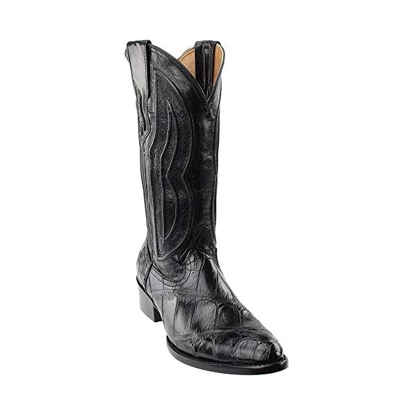 Ferrini Mens Black Leather Alligator Belly R-Toe Stallion Cowboy Boots 11 D