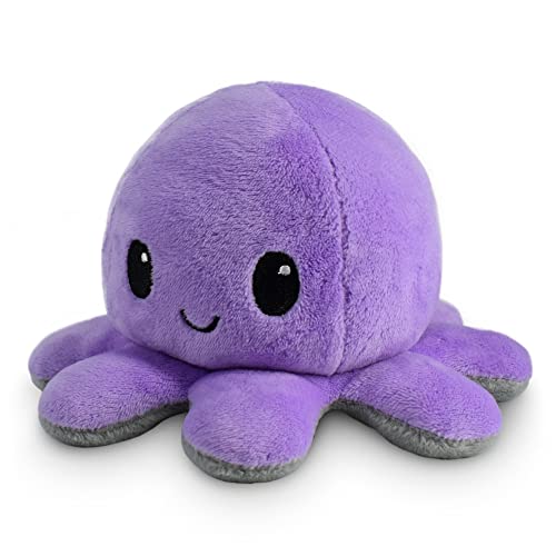 TeeTurtle - The Original Reversible Octopus Plushie - Happy Purple + Dead Gray - Cute Sensory Fidget Stuffed Animals That Show Your Mood