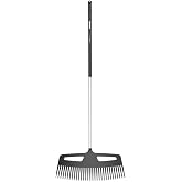 Fiskars Xact Leaf Rake XXL (Width: 61.5 cm) with Extremely Durable tines, Length: 176.5 cm, Width: 61.5 cm, Black/Orange, Aluminium/Plastic, 1027036