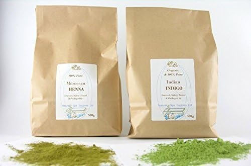 500g Indigo, Organic and 500g Pure Moroccan Henna, Dark Brown, Jet Black Natural Hair Dye