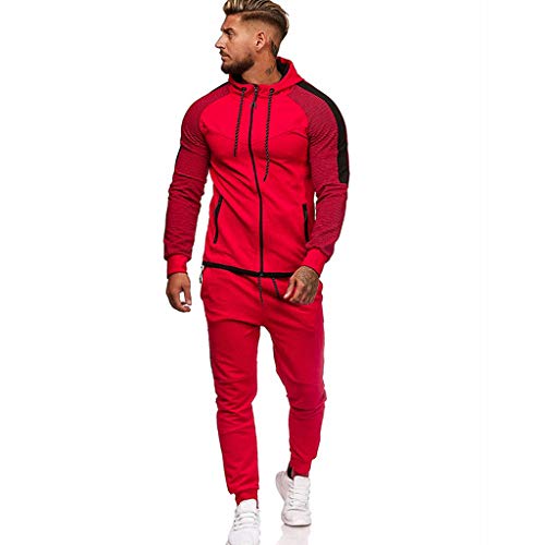 Men's 2 Piece Zipper Hoodie Tracksuit Set Casual Sport Jogging Sweatsuit Activewear Full Zip Sweatshirt Jacket Pants Red