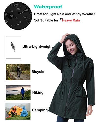 Women Raincoat Waterproof Rain Jacket Reusable Unisex Men Women Long Rain Wear L Green