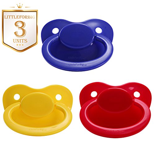 Littleforbig Adult Baby Sized Pacifier Dummy for Adullt Babies ABDL BigShield 3 Paci Pack - DarkBlue Red Yellow
