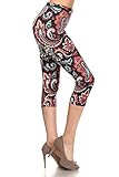 Leggings Depot Women's Popular Capri Cropped Printed High Waist Leggings Batch4 (Regular (Size 0-12), Toss The Feathers)