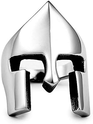 Dixinla Rings Steel ๏ผ Titanium Steel Fashion Personality Men Spartan Warrior Helmet Ring Jewelry Gift for Family or Friends