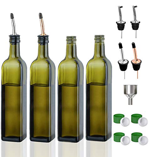 Olive Oil Dispenser Bottle-4 Pack of 17 oz Glass Olive Oil Bottles with Easy Pour Spout Set - Oil and Vinegar Cruet Set with Food Grade Funnel Drip Free Olive Oil Carafe Decanter for Kitchen - Thumbnail 7