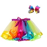 UMFun Kids Girls Tutu Party Dance Ballet Skirt Toddler Rainbow Colors Skirt+Bow Hairpin Set (Multicolor, 5~7 Years old)