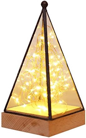 Bedside Table Lamp，Pyramid Glass Bedroom Light，LED Modern Nightstand Desk Lamp ，USB Fast Charging Port，Suitable for bedrooms, Study Rooms, Bars, and Gifts. (H: 21CM)