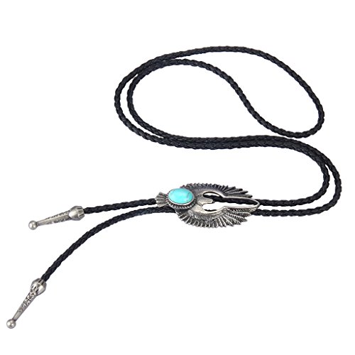 COOLLA Bolo Tie Cowboy Neckties Leather Choker Necklace Vintage Turquoise Pendant for Women,Men (Vintage Silver)