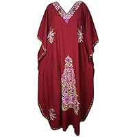 Mogul Interior Womens Kaftan Dresses Kimono Dresses Alessia Embroidered Maxi Long Beach Cover up One Size
