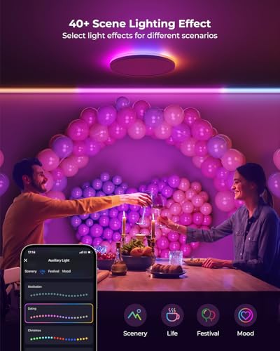 Matane Smart Ceiling Light RGB, LED Ceiling Light Dimmable 24 W, 16 Million DIY Colours, Compatible with Alexa & Google Assistant, RGB Ceiling Light LED for Living Room, Bedroom, Children's Room