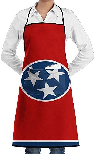 HTSS Flag Of Tennessee Unisex Chef Aprons With Pockets Bakery Servers Waitress Craftsmen For Mens Womens Home Kitchen Cooking