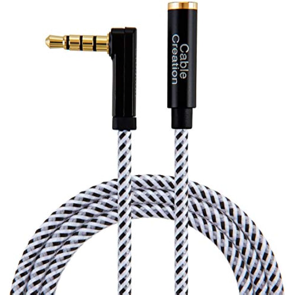 Headphone Extension Cable, 90 Degree TRRS 3.5mm Male To Female Audio 10