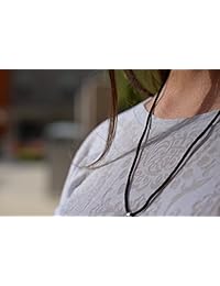 Cadena tipo soga tejida (2 paquetes de 18 y 24 pulgadas) con broche plateado para mujer y chica y cordón de collar de seda satinado negro colgantes