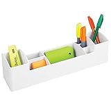 mDesign Office Supplies Desk Organizer for Scissors, Pens, Markers, Highlighters, Tape - 8 Compartments, White