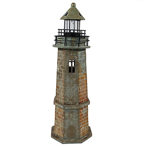 Sunnydaze Solar LED Garden Lighthouse Statue, Outdoor Yard Decoration, 35 Inch Tall, Brick