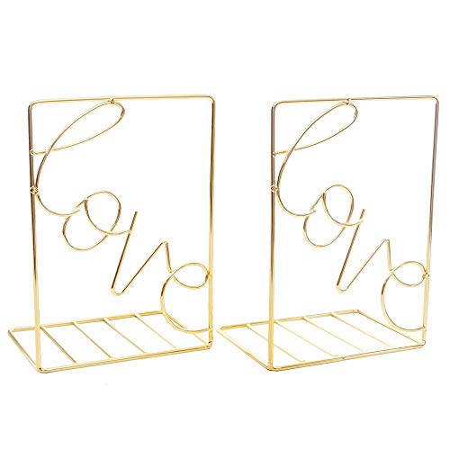 Bookends Gold , Decorative Metal Book Ends Supports for Shelves , Non-Scratching (1 Pair)