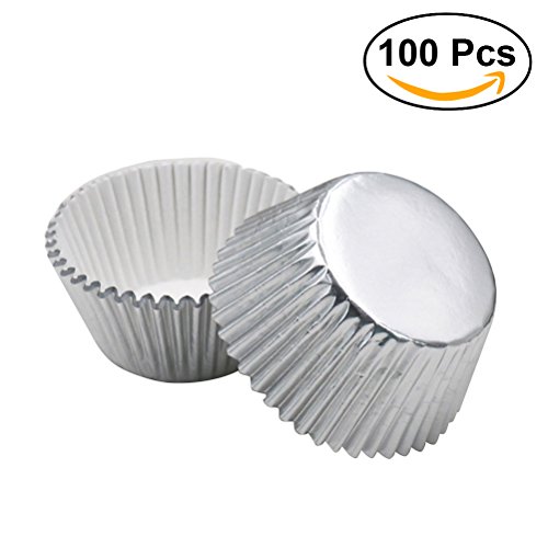 ROSENICE Cupcake Liners Aluminum Foil Cups Cake Muffin Molds for Baking (Silver) - 100 Pieces