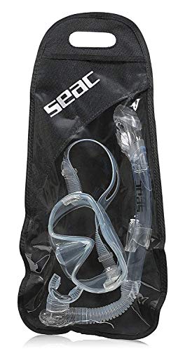 SEAC Frameless Snorkel Set for Men and Women | Comfortable Adjustable, Frameless Mask Made from Clear Tempered Glass | Dry Snorkel with Bottom Purge Valve | Snorkeling and Freediving Gear - Clear