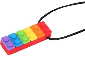 SENECESLI High Temperature Resistant Chewing Pendant Necklace, Silicone Teether, Waterproof Sensory Finder, Orange (Red rainb
