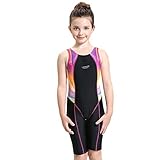 Peacoco Girls' Solid Splice Athletic One-Piece Swimsuits Racerback Competive Legsuit for 6-8 Years