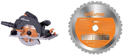 Evolution Power ToolsBuild R185CCSX+ Multi-Material Track Saw with Plus Pack, 185 mm (230 V) with RAGE Multi-Purpose Carbide-Tipped Blade, 185 mm
