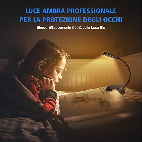 CIRYCASE Lampada da Lettura, Prevenzione Luce Blu & 2 Modalità di Luminosità per la Cura Degli Occhi, Luce da Lettura Flessibile USB Ricaricabile con Indicatore di Alimentazione, Lunga Durata Batteria