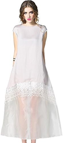 DIFANER Women's Silk Long Dresses Cap Sleeves Crew Neck Shift Dress