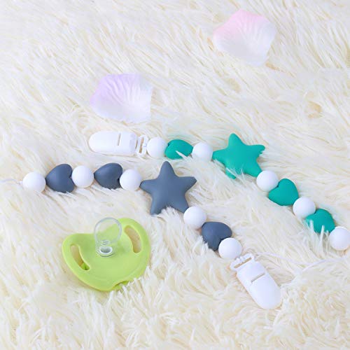 MCGMITT Pacifier Clip Silicone, Binky Holder Teething Beads Toys for Baby Boys Toddler (Star) - Thumbnail 2